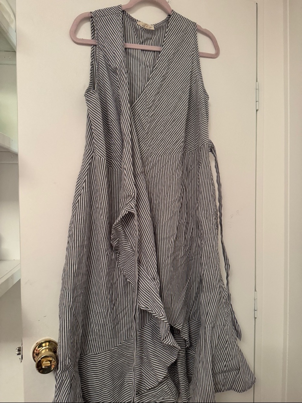 Sleeveless Striped Wrap Midi Dress in Navy and White